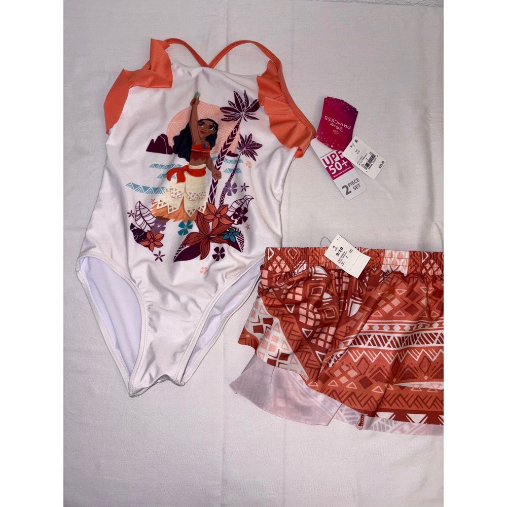 Disney Moana one piece swimsuit and matching coverup skirt Moana age 9/10 new - Picture 2 of 5